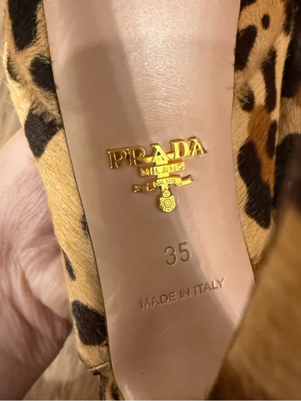PRADA Leopard Print Pony Hair Slingback Platform Heels Luxury Designer Sz 35/5